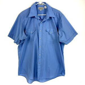 SHEPLERS Pearl Snap Shirt Mens Size 17 Rodeo Western Cowboy Blue